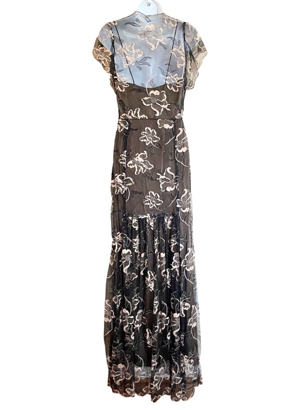 James Coviello Olive Lace Floral Maxi Dress Size 4 Romantic - Picture 2 of 6